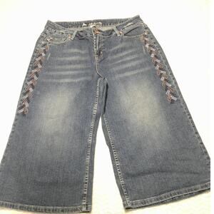AB Jeans Women's Size 16 Blue Denium Capris Braided Rhinestone Embellished Y2K